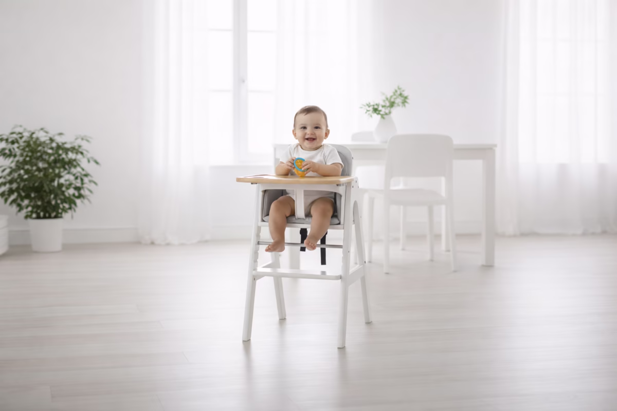 chaise haute bébé confortable et sécurisée